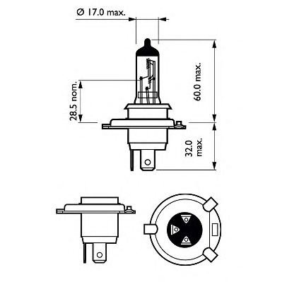 Set 2 Becuri Far H4 P43t 60/55w 12v Vp Philips