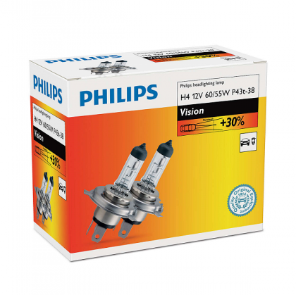 Set 2 Becuri Far H4 P43t 60/55w 12v Vision Philips