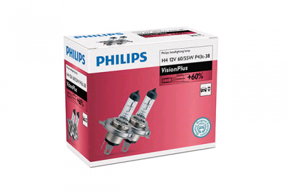 Set 2 Becuri Far H4 60/55w 12v Visionplus Philips