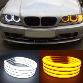 Angel Eyes Cotton Compatibil Bmw E46 Fara Lupa. Lumina: Alba Drl + Semnalizare Galbena Cod: H-Cot-Wy07